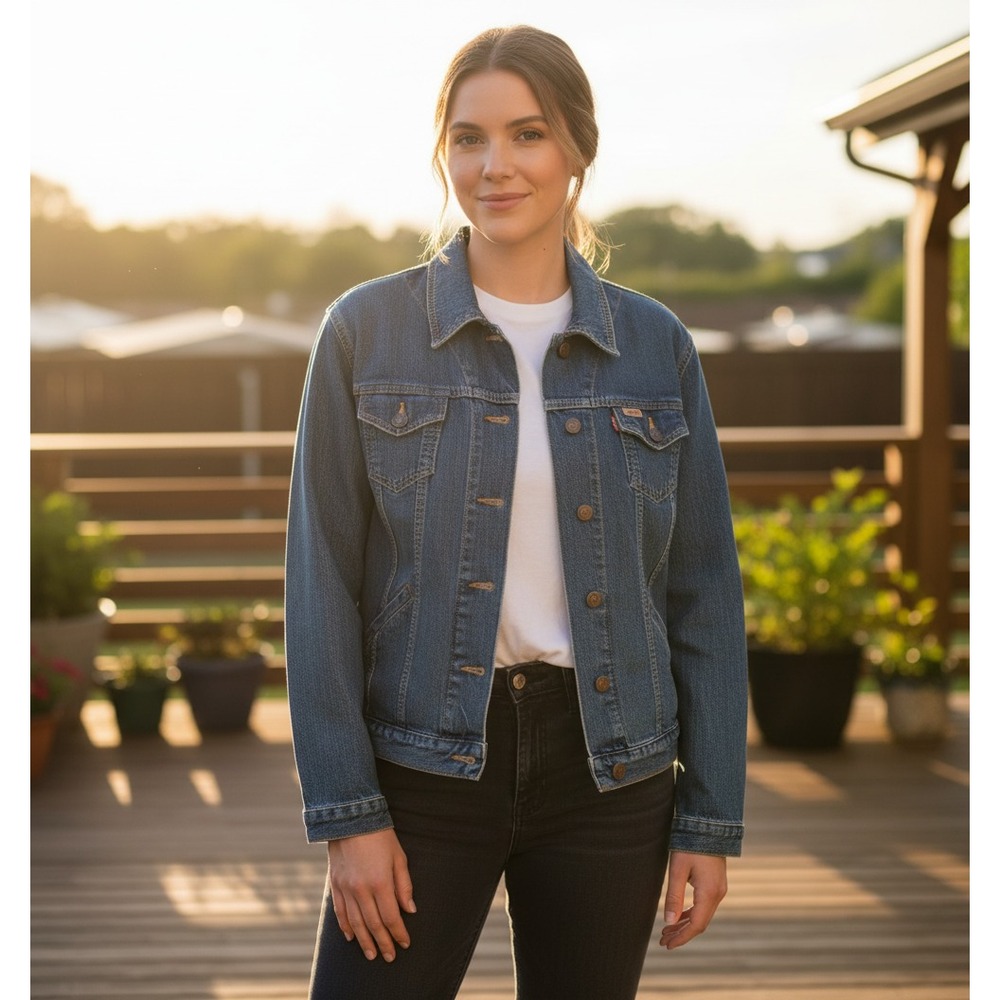 Levi Strauss L Women's Jean Denim Jacket Trucker Button Retro Grunge Coastal